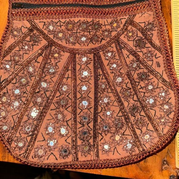 NEW BROWN hobo cloth bag with mirror and detailed trim - Picture 11 of 12